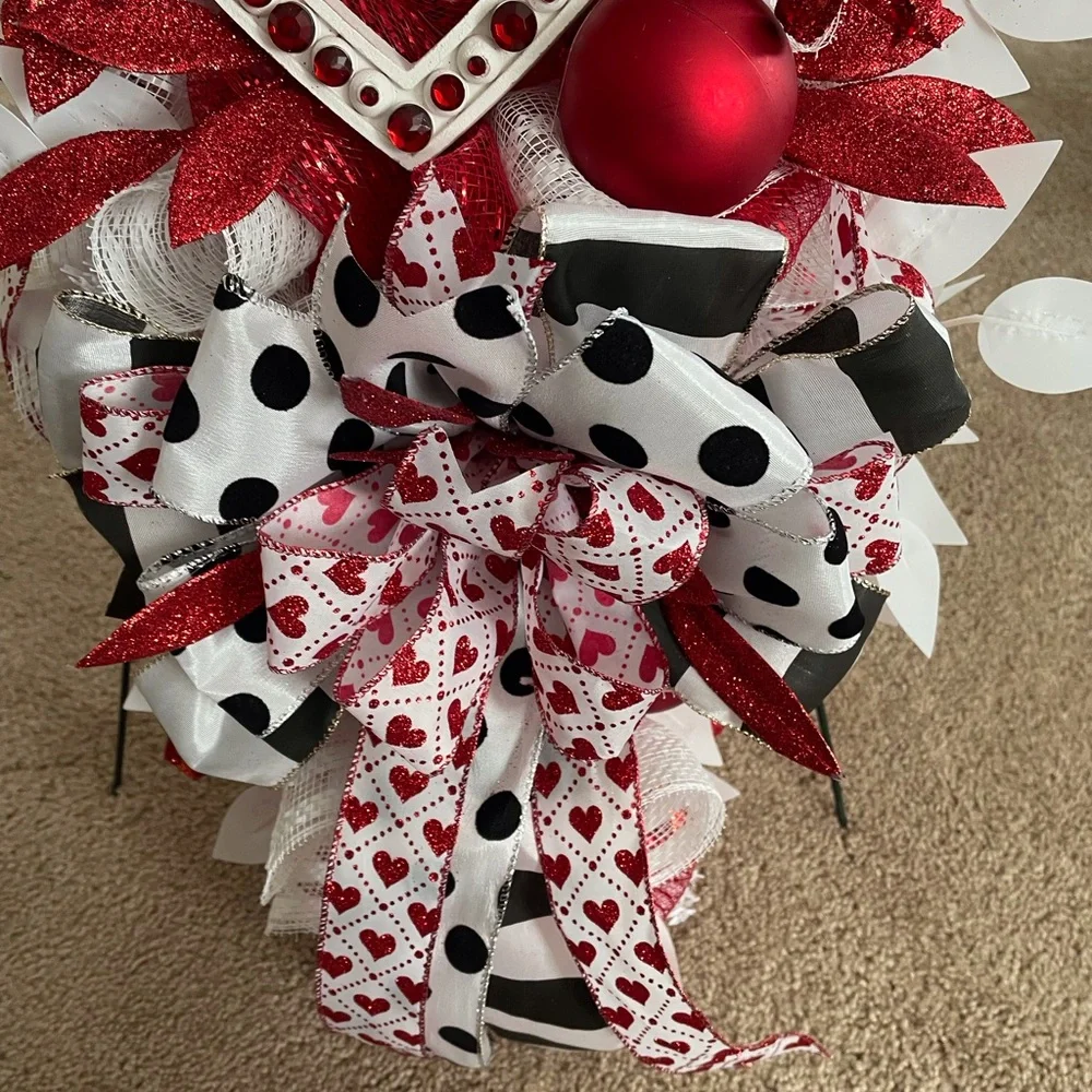 Valentine Festive Red and White Heart Wreath